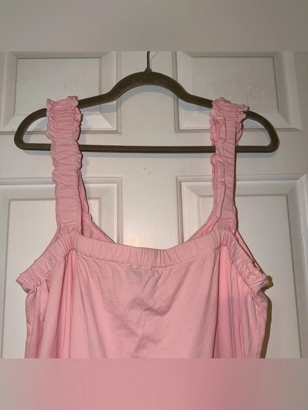 J. Crew Light Pink broken in jersey knit Ruffle mini dress L